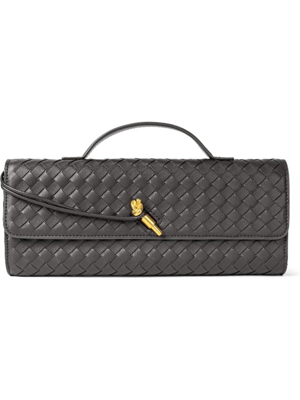 Women Charcoal Woven Vegan Leather Clutch Purse Formal Evening Crossbody Bag